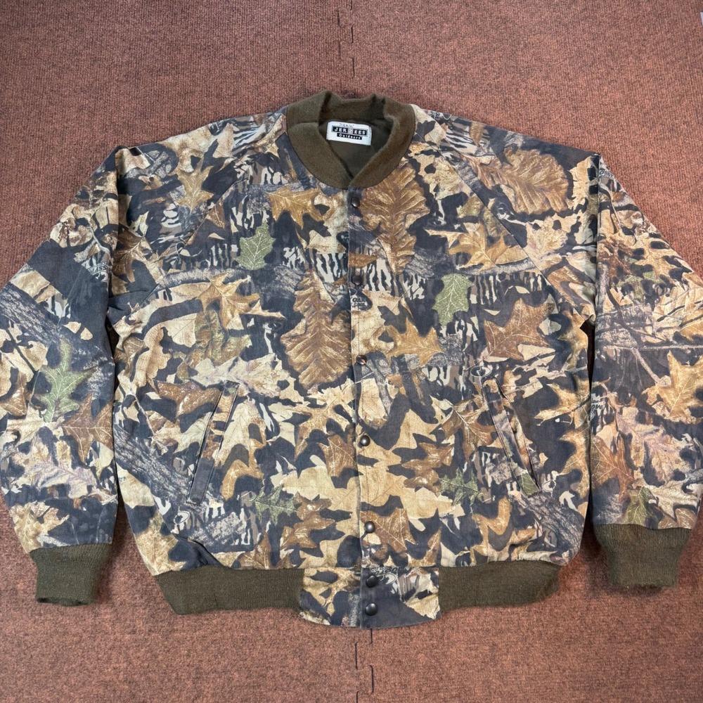Jerzees Outdoors Mossy Oak Camo Bomber Jacket Mens XXL Snap Front Hunting 0035W